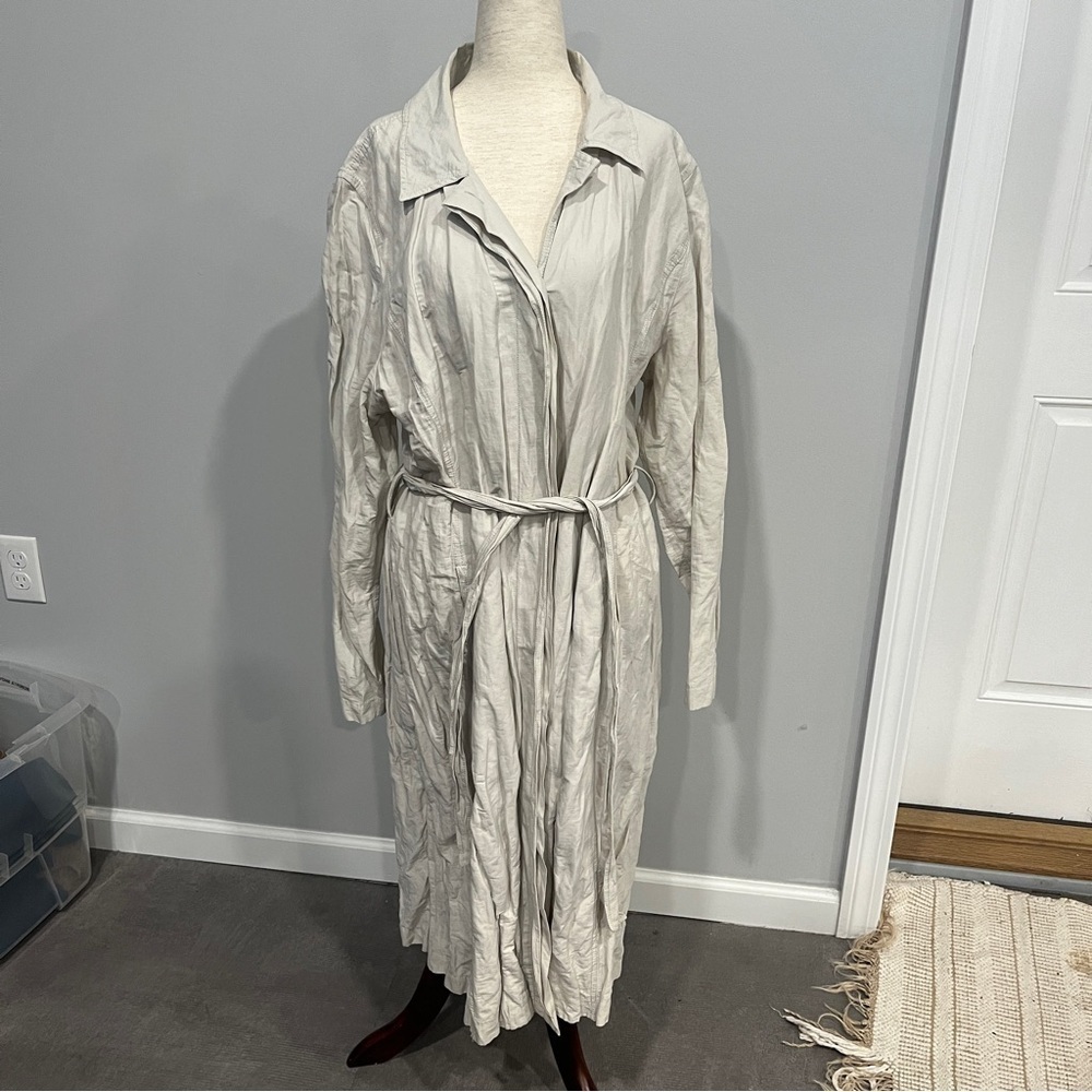 Eileen Fisher Light Beige Belted Long Coat XL